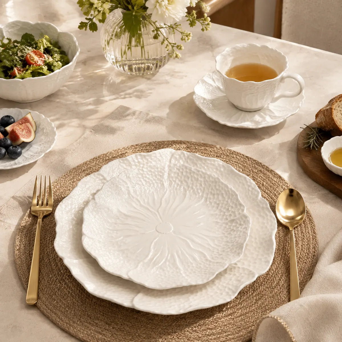 Dishwaft Embossed Floral Ceramic Plates Set