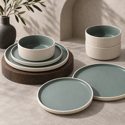Dishwaft Ribbed Ceramic Plates Bowls Set