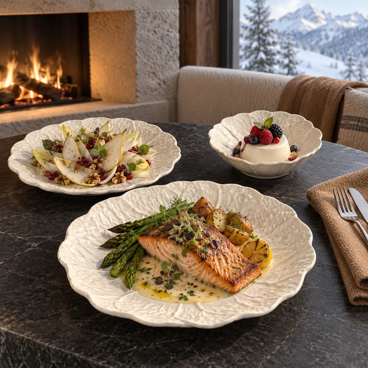 Dishwaft Embossed Floral Ceramic Plates Set