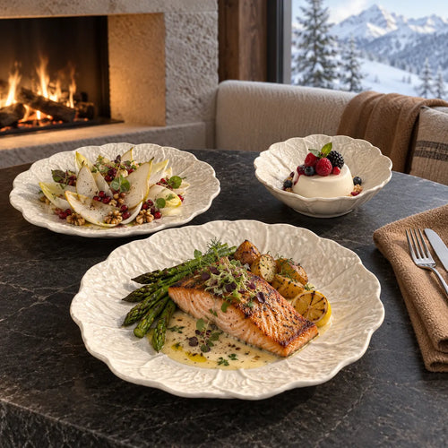 Dishwaft Embossed Floral Ceramic Plates Set