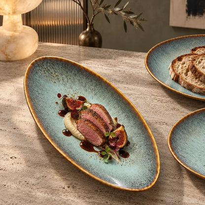 Dishwaft Oval Reactive Glaze Ceramic Plates