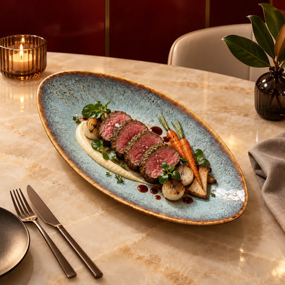 Dishwaft Oval Reactive Glaze Ceramic Plates