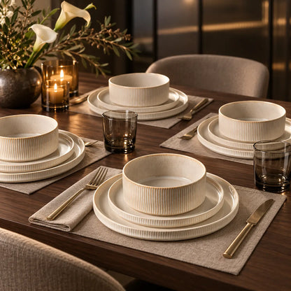 Dishwaft Ribbed Stoneware Dinnerware Set
