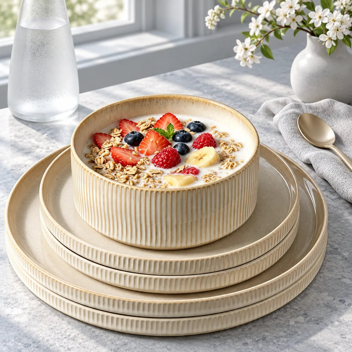 Dishwaft Ribbed Stoneware Dinnerware Set