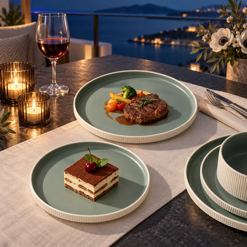 Dishwaft Ribbed Ceramic Plates Bowls Set